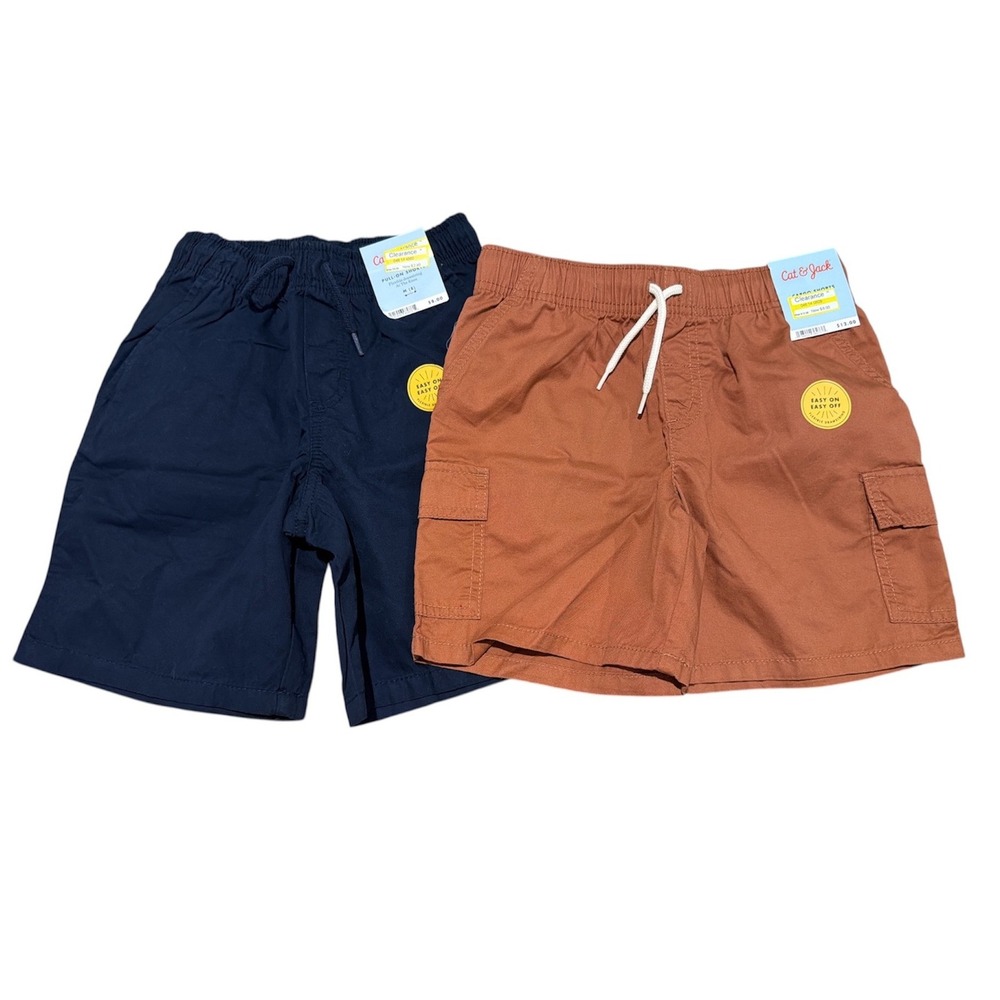 Cat & Jack Boys Cargo Shorts 2 Pack Size M 8-10 Navy Brown Pull On NWT